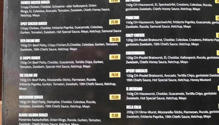 19th Alley Burger Co Speisekarte - Solothurn