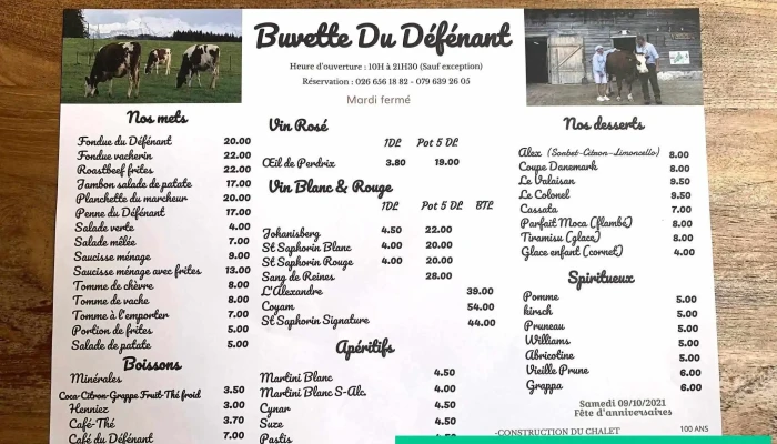 Buvette Du Defenant Speisekarte - Grangettes