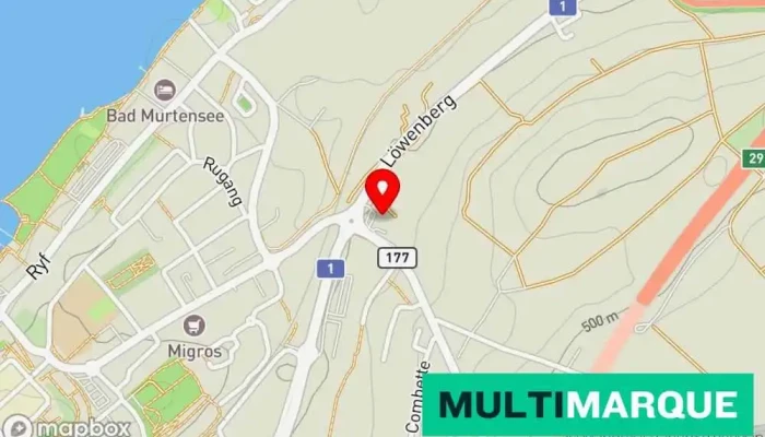 Karte von Garage Touring AG /SA Murten/Morat Renault Renaulthändler, Markt für Autoteile, Autowerkstatt, Autowäsche, Tankstelle, Gebrauchtwagenhändler in Murten