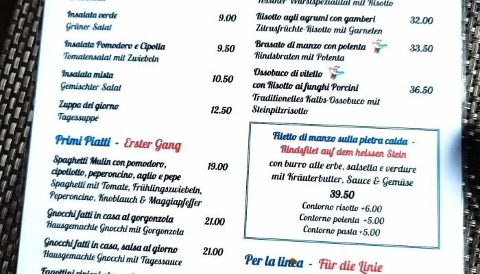 Grotto Mulin Di Cioss Speisekarte - Arcegno