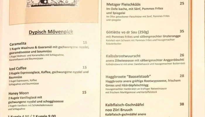 Movenpick Brasserie Baselstab Speisekarte - Basel