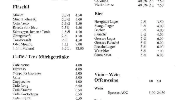 Restaurant Berghaus Oberbolchen Speisekarte - Eptingen