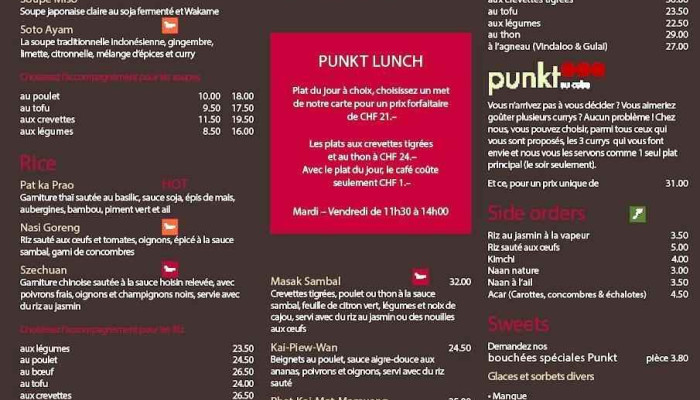 Restaurant Punkt -    Salle Grenette Speisekarte - Fribourg