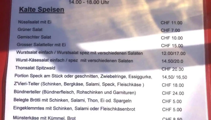 Restaurant Spitzwald -  Speisekarte - Allschwil
