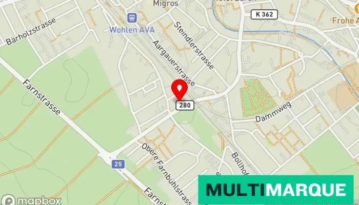 Karte von Robert Huber Autotechnik AG Autowerkstatt, Klimaservice für Autos, Autoglaswerkstatt, Kfz-Ersatzteilgeschäft, Autorestaurierung, Bremsenspezialist, Reparaturwerkstatt für Elektromotoren, Ölwechseldienst, Reifenwerkstatt, Fahrzeuginspektions-Service in Wohlen