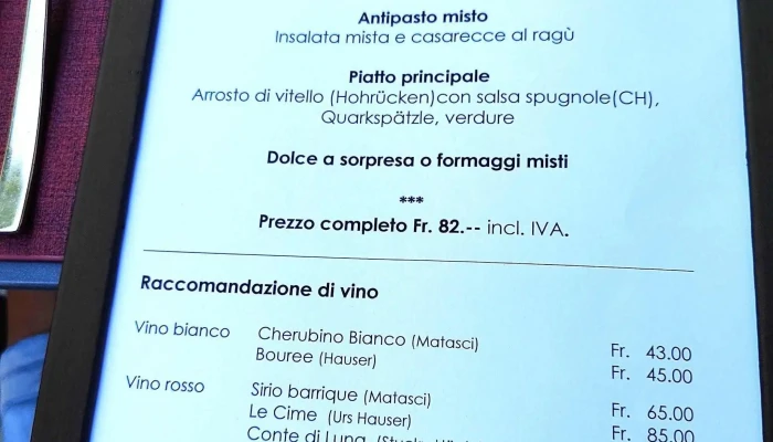 Senza Punti -  Speisekarte - Contra