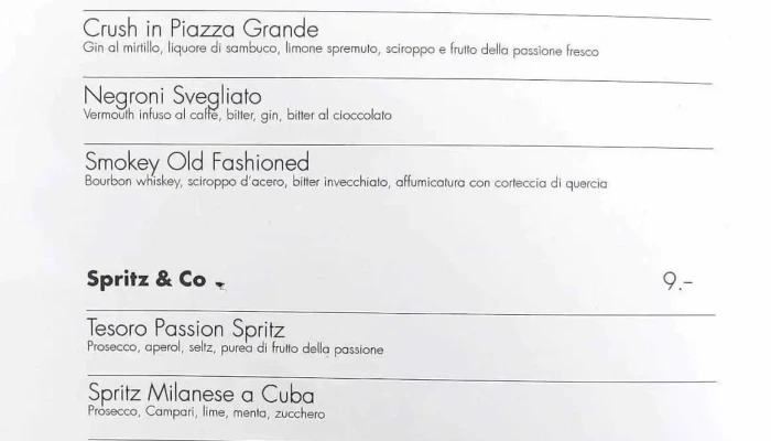 Tesoro 25 75 14 41 -  Speisekarte - Locarno