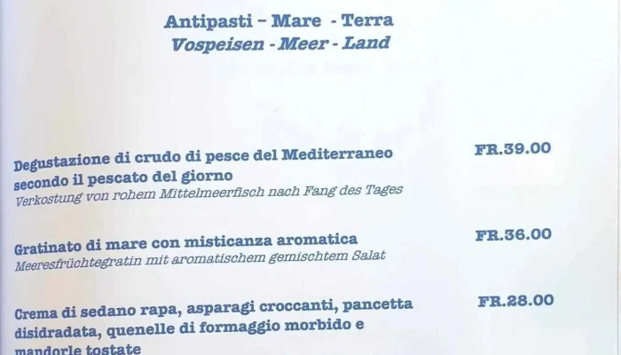 Vela Bianca -  Speisekarte - Ascona